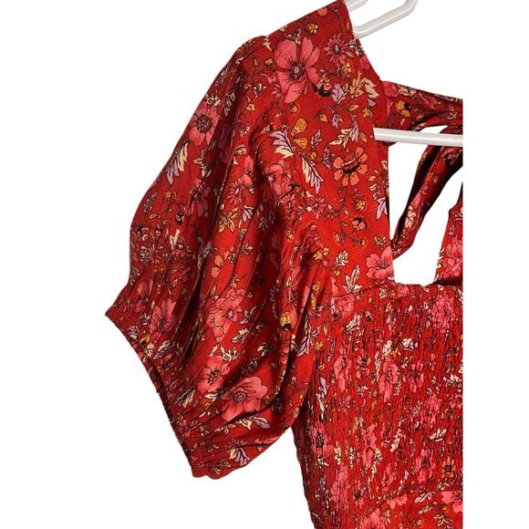 BOG Band Of The Free Small Elodie Crimson Pink Floral Ruched Puff Sleeve Top NWT - Picture 4 of 8